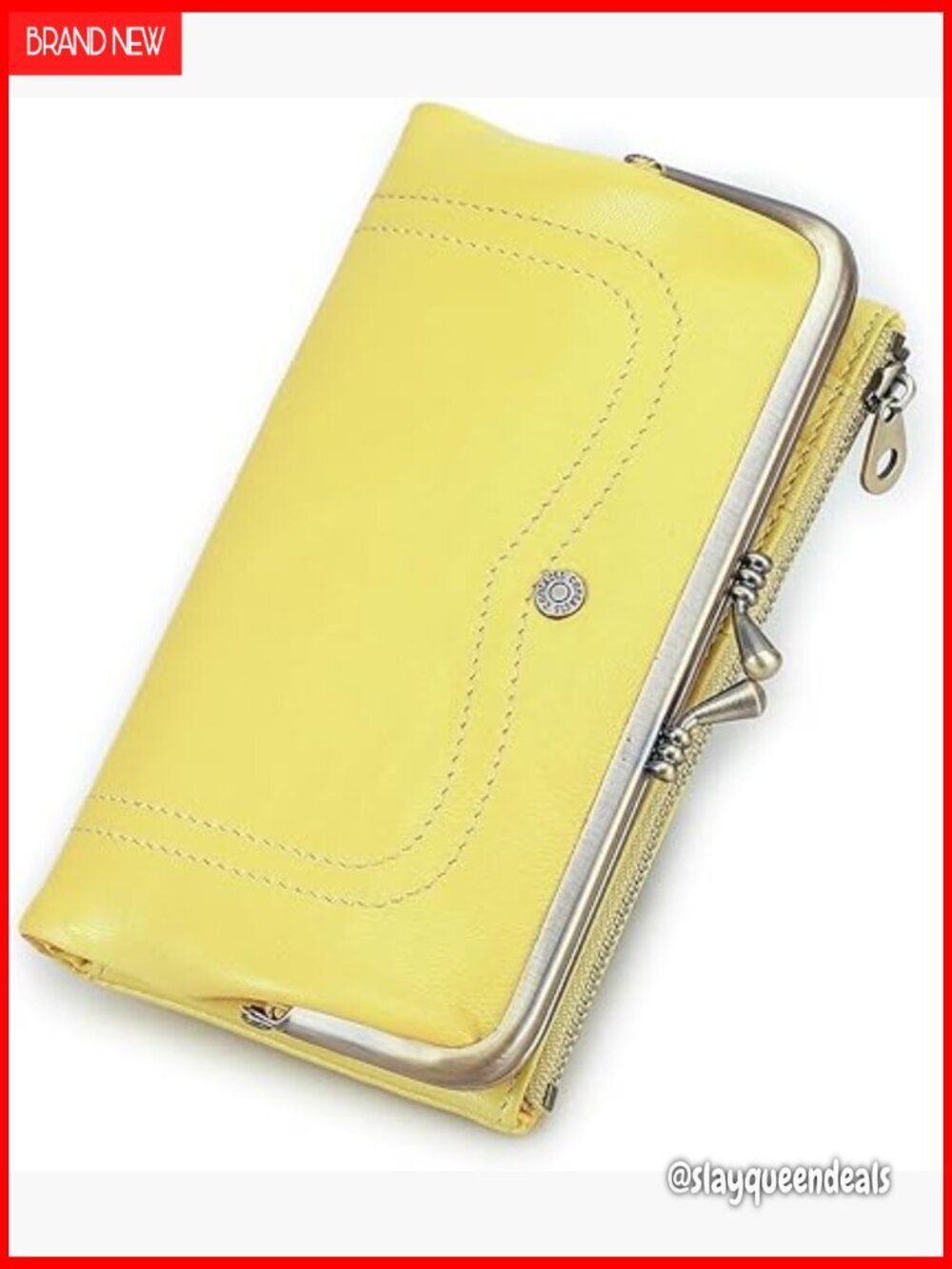 Full Grain Goat Leather Kiss Lock Wallet with RFID Blocking